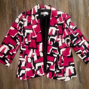 Kasper Women’s Blazer Open Front 3/4 Sleeves Pink/White/Black Floral Sz 10